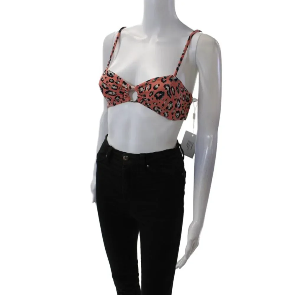 Suboo Womens Ring Front Bralette Leopard Bikini Top Coral Black Size 2XS
